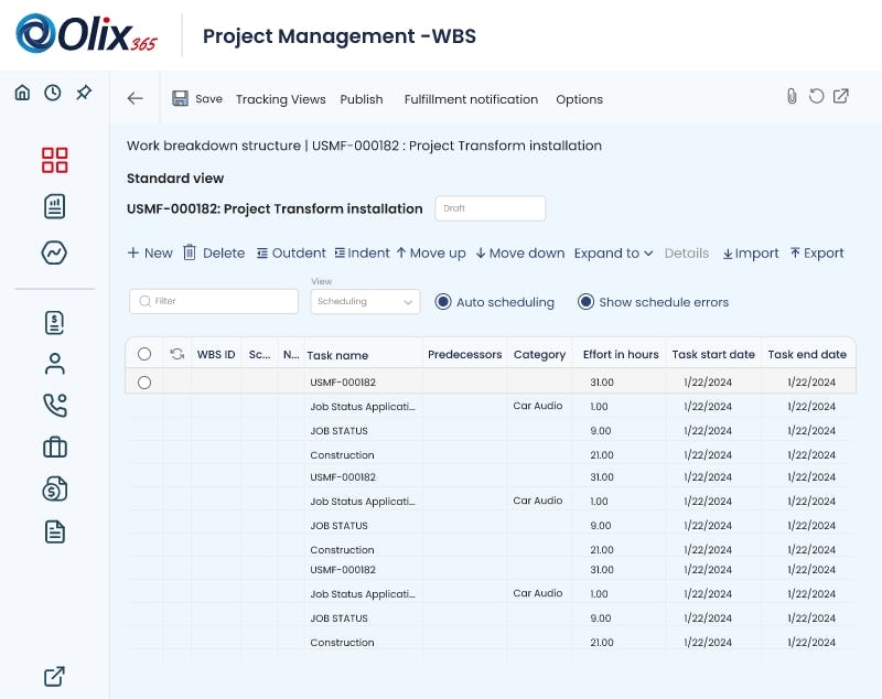 Olix365 Software - Olix365 Project Management - WBS