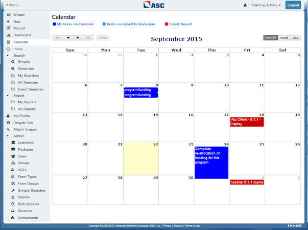 ASC Contracts screenshot: Calendar