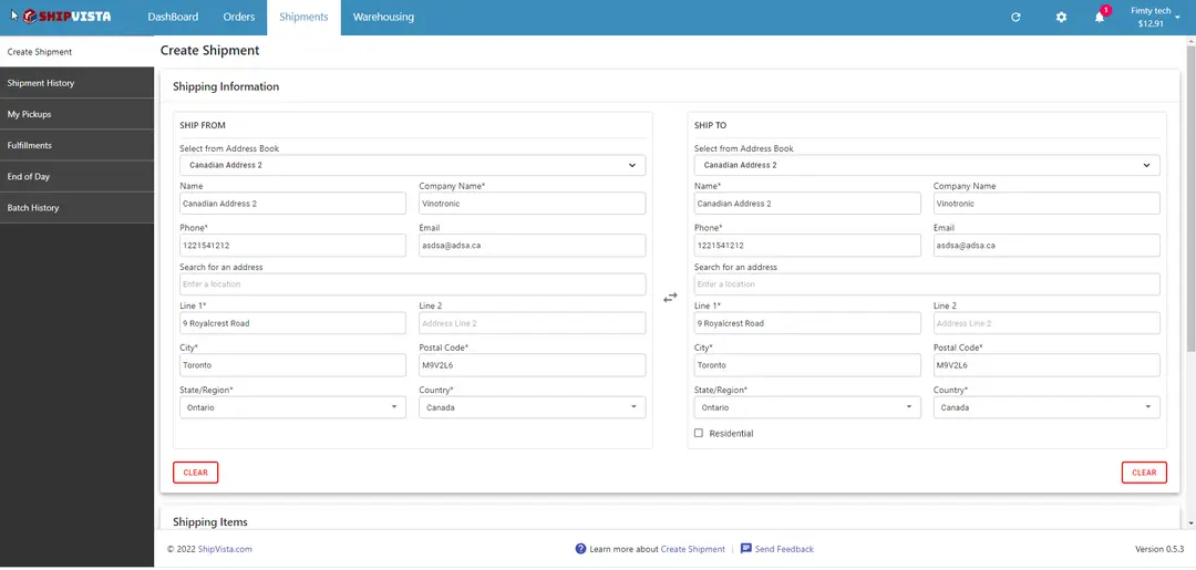 ShipVista screenshot: ShipVista shipment manager