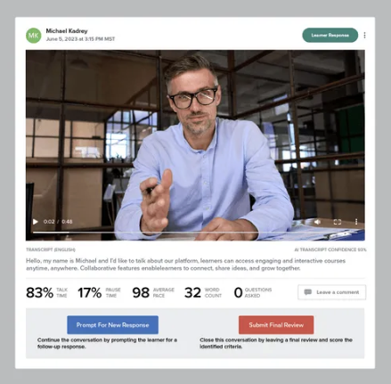 Rehearsal screenshot: Video Message