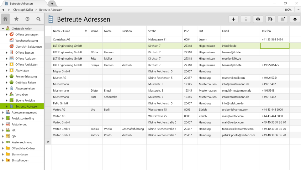 Vertec address management