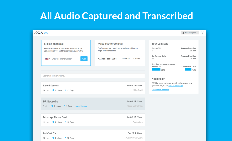 Jog.ai screenshot: Capture and transcribe calls