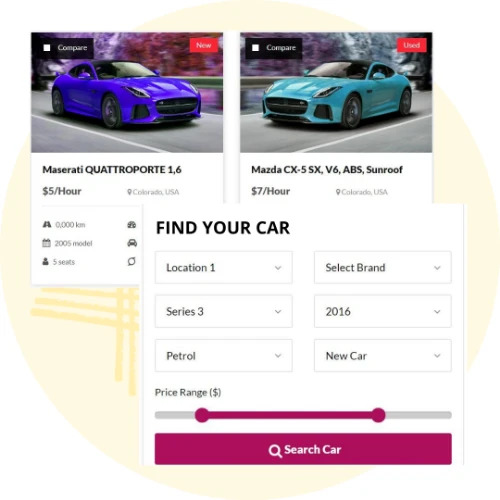 Car Rental- Cars listing page