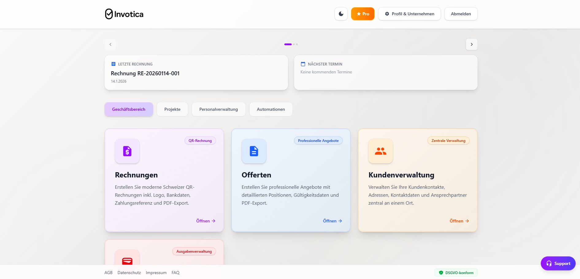 Invotica Software - Invotica dashboard
