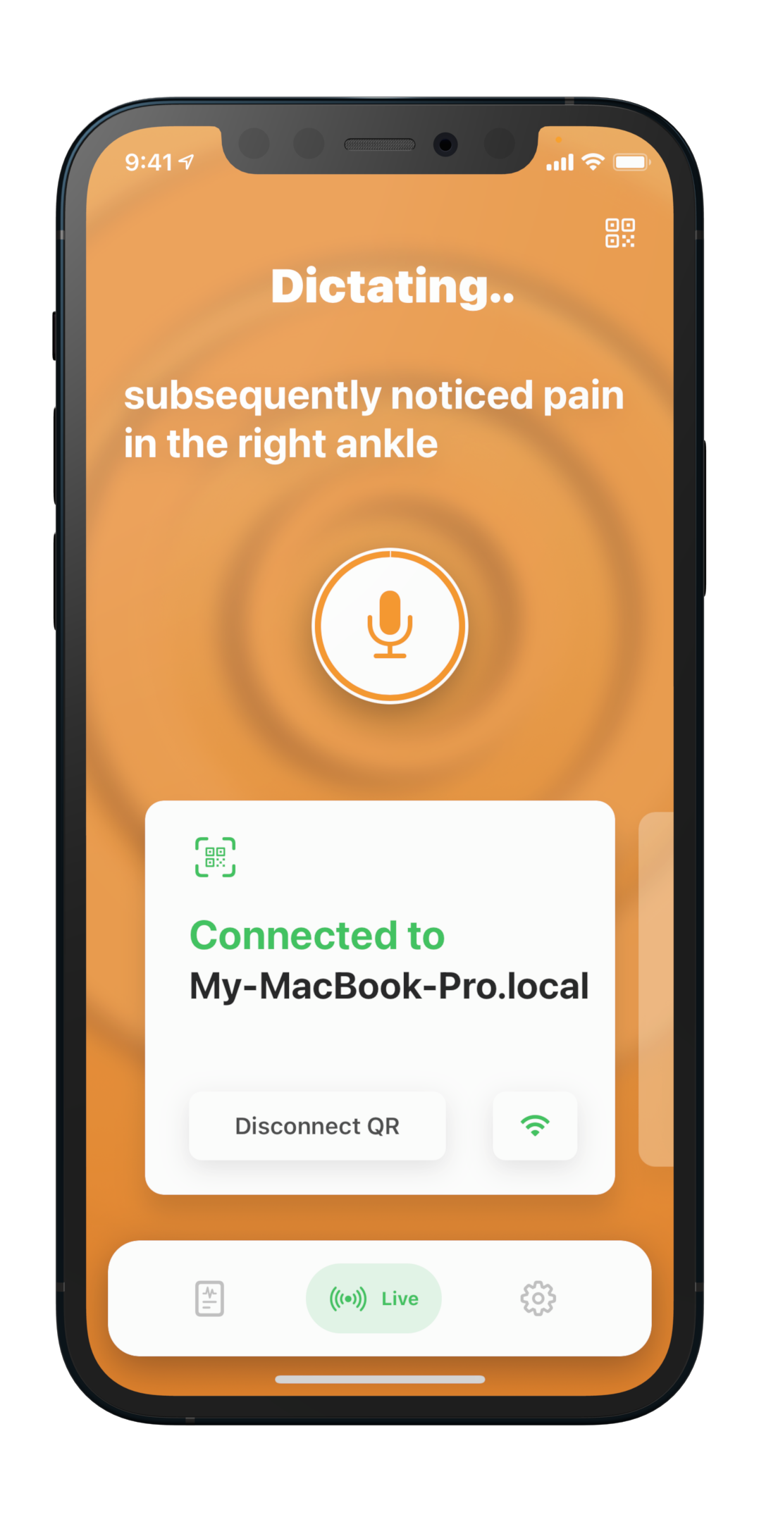 Mobius Conveyor screenshot: Your words appear in real-time as you speak.