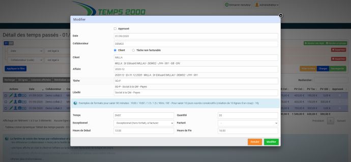 Tempolia screenshot: Temps 2000 time and expense entry