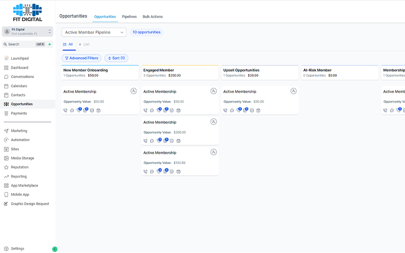 Fit Digital screenshot: Centralize your member data with Fit Digital's CRM. View attendance, billing history, and fitness goals in one place. Enhance engagement and build stronger relationships with your members.