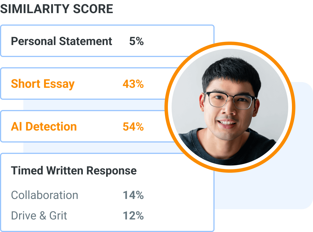 Plagiarism and AI detection: Automatically screen written responses and uploaded documents with SimCheck.