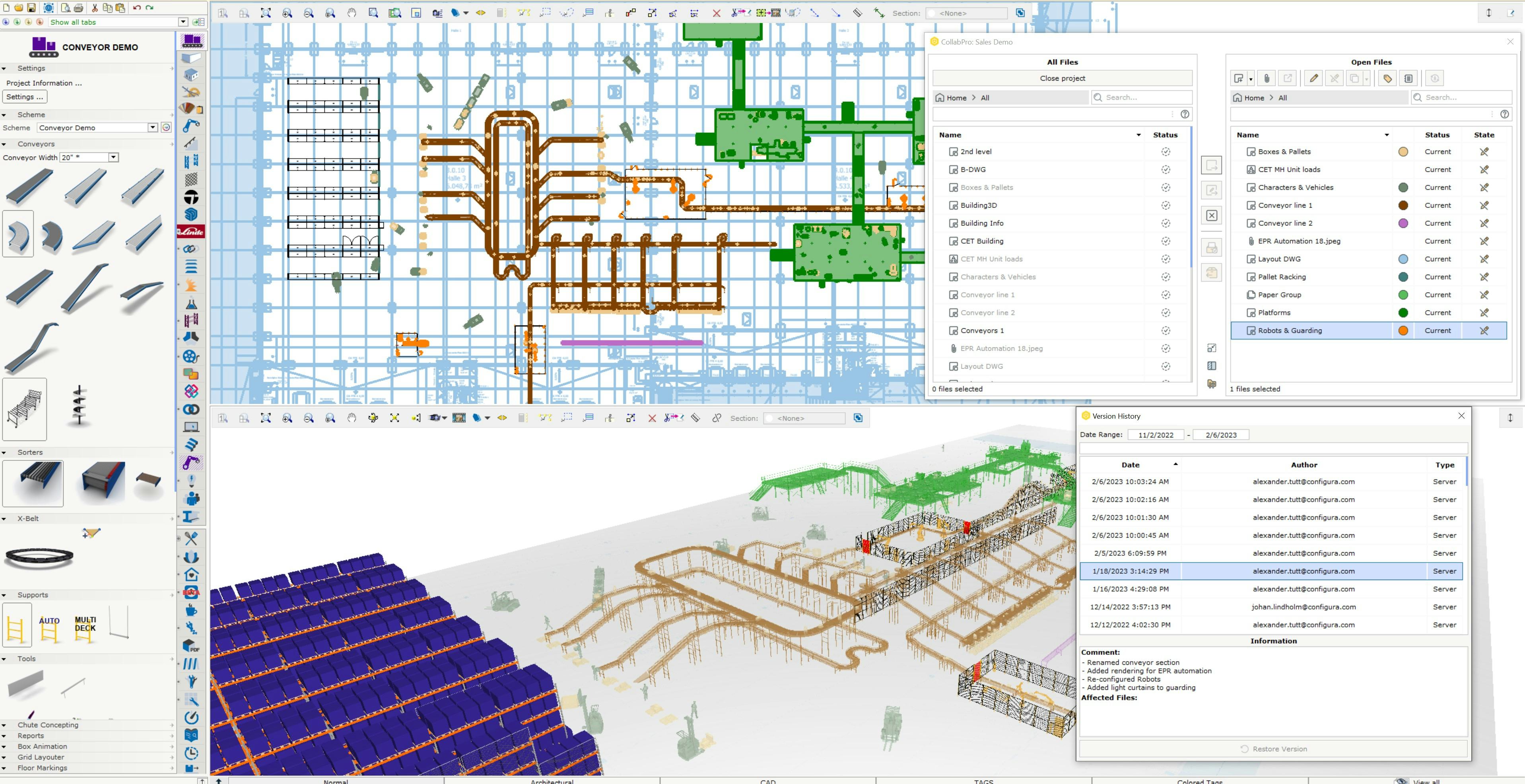 CET Essentials for Material Handling Software - 𝐂𝐨𝐥𝐥𝐚𝐛𝐏𝐫𝐨: Work together with your global team, dividing complex layouts in up to 1000 sections.