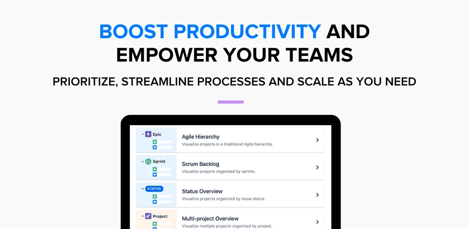 A project portfolio management tool for Jira teams. Do what native Jira can't. Whether teams use Waterfall or Agile - Kanban, Scrum, SAFe ® - or a hybrid. Keep your workflows aligned with Structure to avoid bottlenecks & keep stakeholders informed.