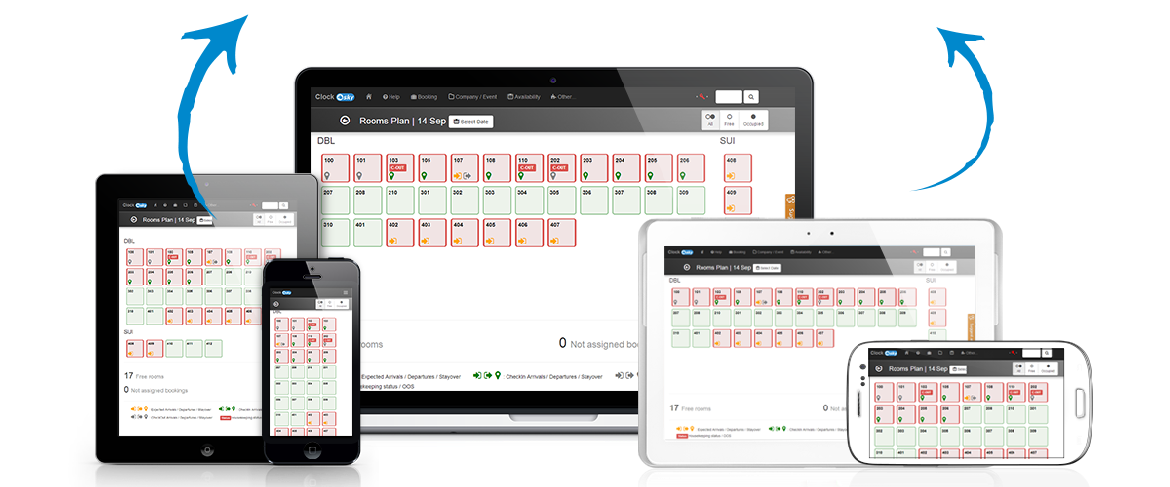 Clock PMS Software - The room viewer shows availability and can be accessed from any device
