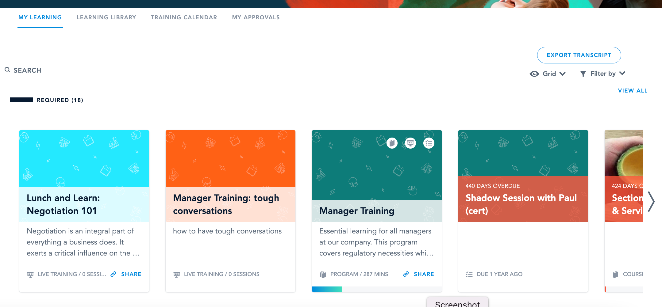 BRIDGE Software - Bridge's Learning Page: Incredibly intuitive interface makes it easy to find, engage with, and complete assigned and optional learning