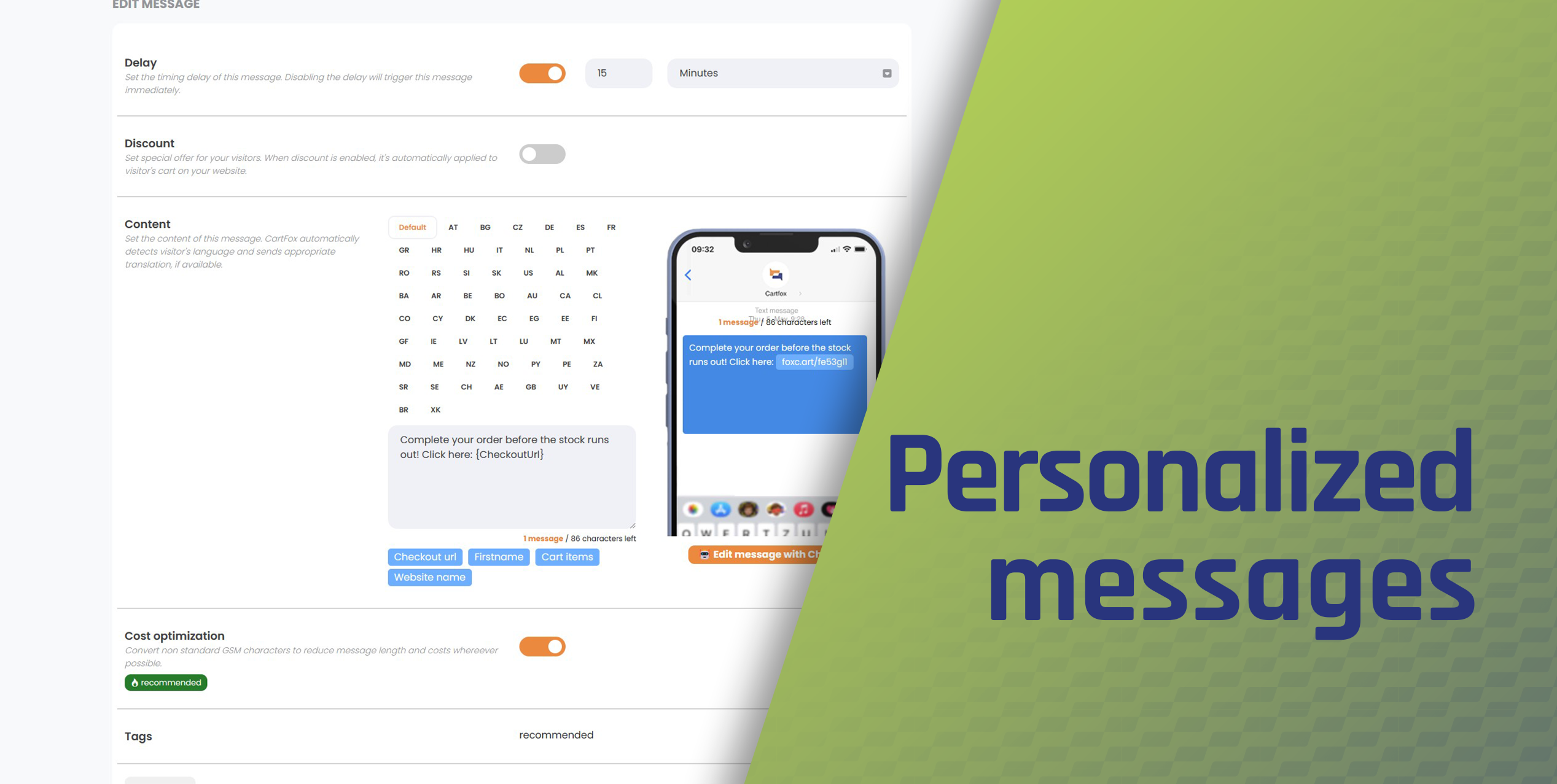 CartFox create personalized messages