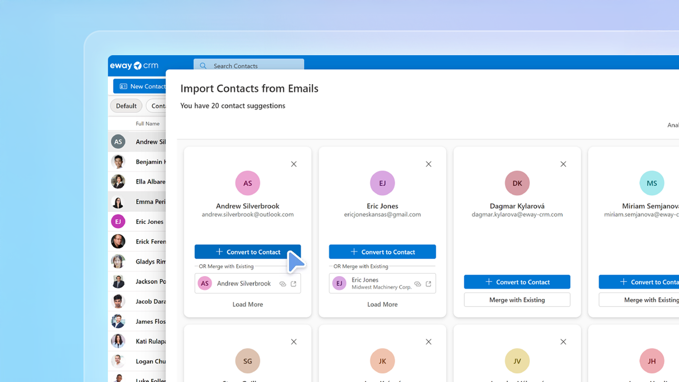 eWay-CRM Software - Find new contacts in your mailbox. Make sure to save them in eWay-CRM so all your communications are automatically tracked and organized.