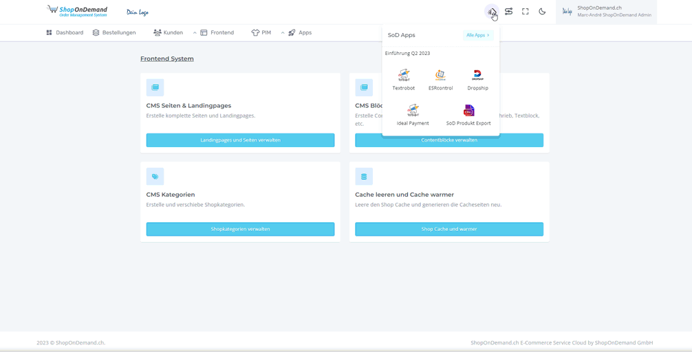 ShopOnDemand.ch screenshot: ShopOnDemand.ch front end system