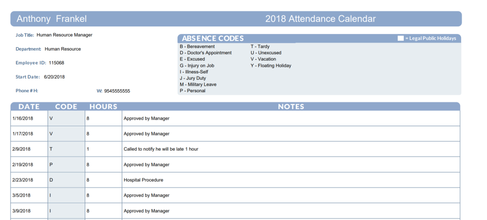 Attendance Calendar Smart App Software - 2
