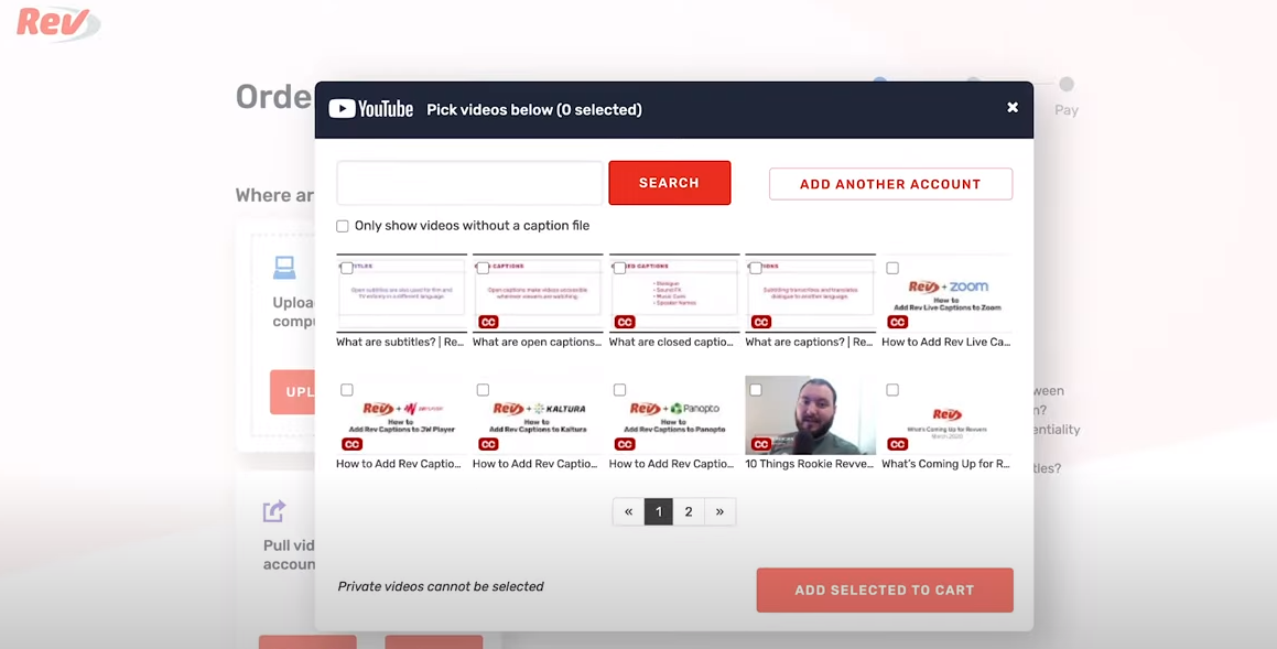 Rev screenshot: Rev adding caption to video