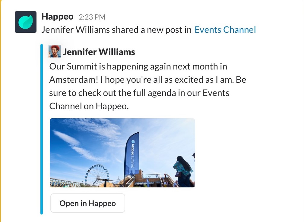 Happeo Slack integration screenshot