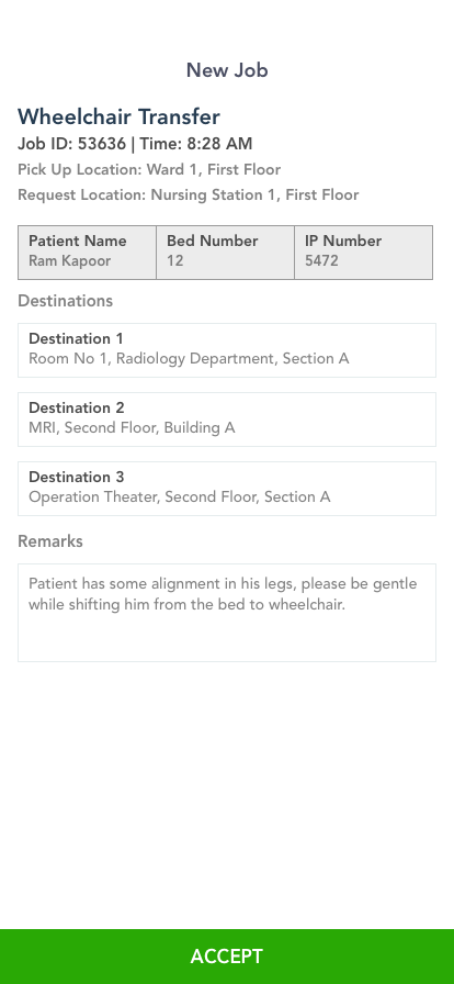 Porter App - New Job Screen