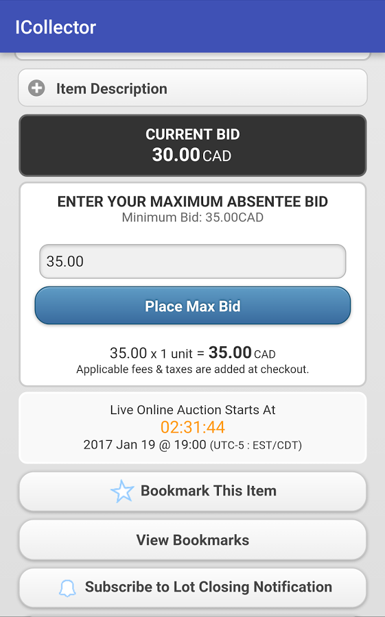 Live Auction Software current bids