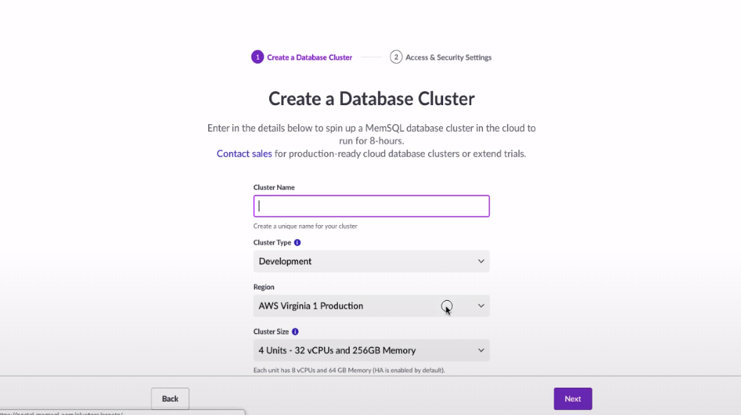 MemSQL create database cluster