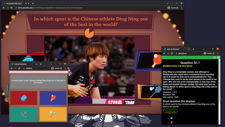 QuizWitz screenshot: A screenshot of the QuizWitz game screen, the player answer app and the Quizmaster app.