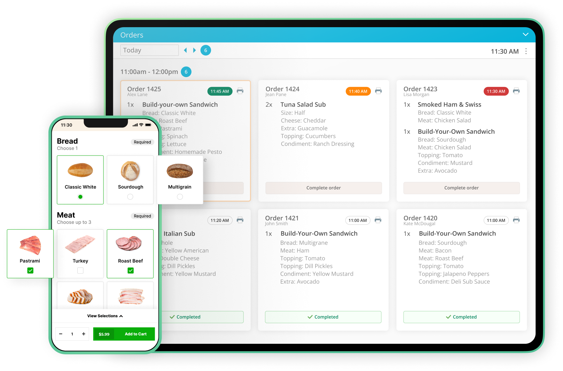 FoodStorm's Kitchen Display System with online ordering capabilities to build made-to-order items.