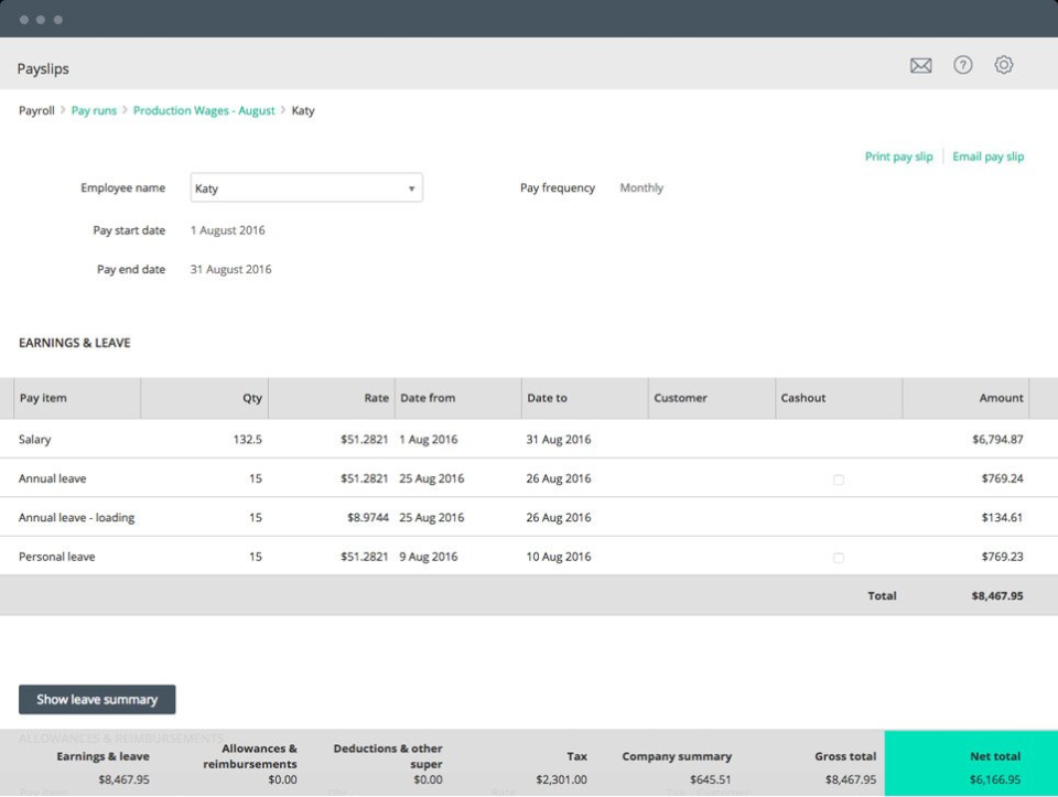 Reckon One Payroll Software - Reckon One payslip