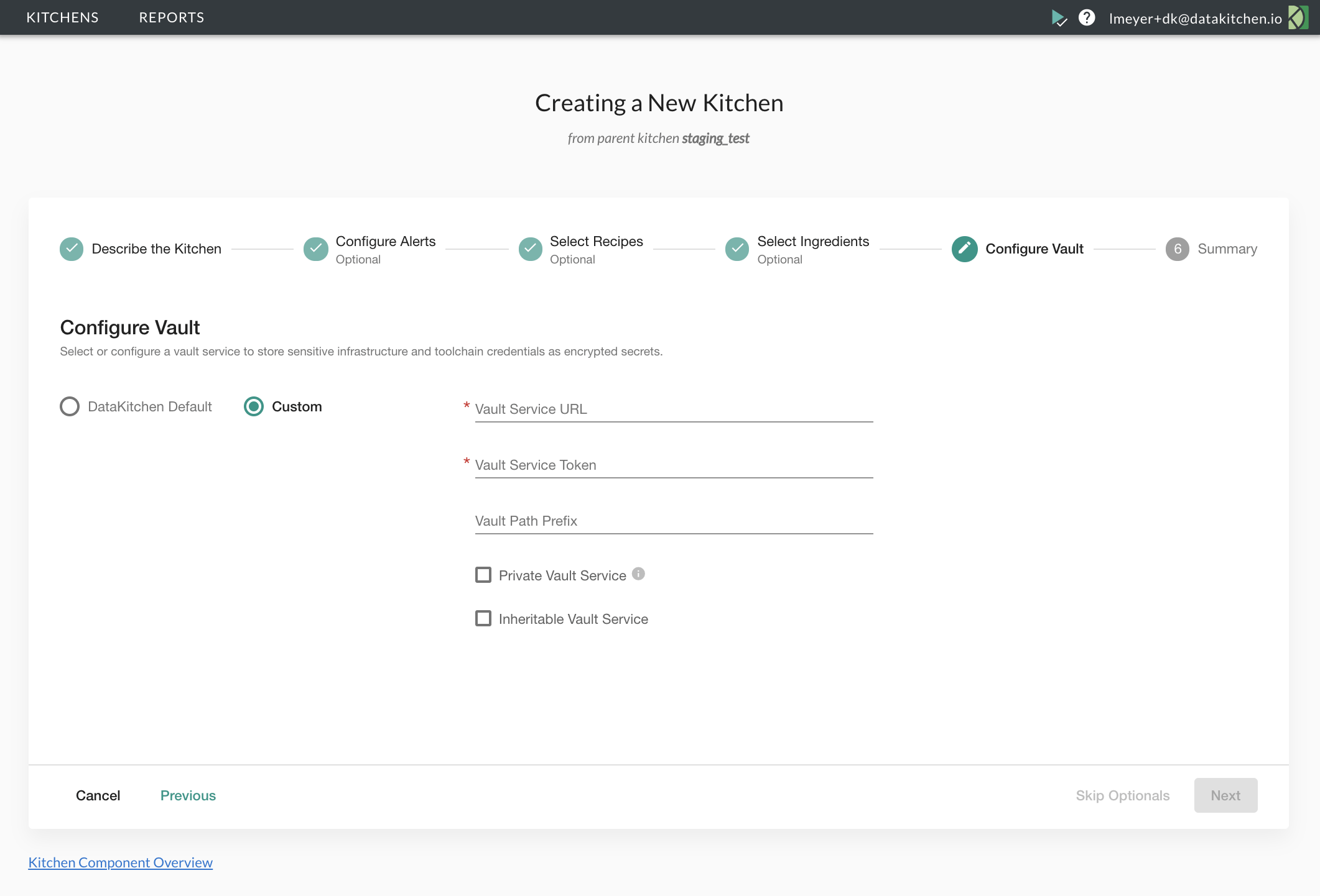 DataKitchen screenshot: DataKitchen new environment creation