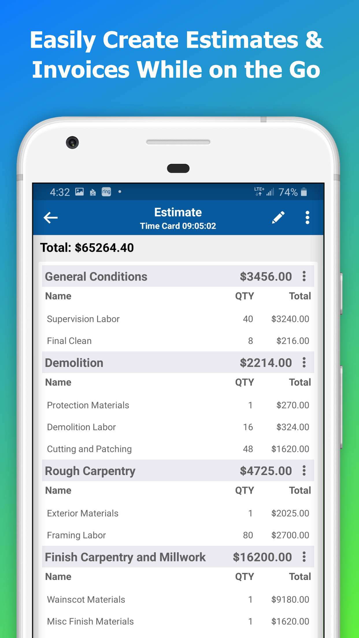 Contractor Foreman Software - Need to generate a bid or invoice in a hurry while in the field - not a problem!  It just takes a couple minutes to create a new one and get it submitted to your client.