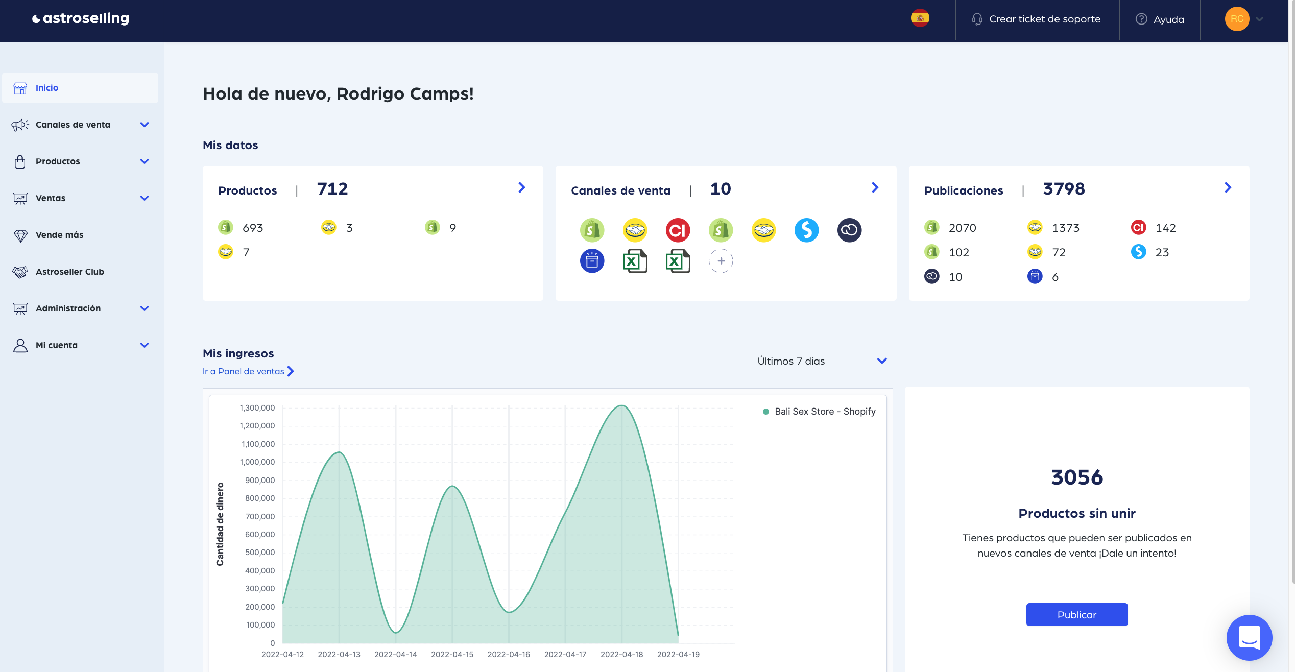 Astroselling screenshot: Astroselling analytics