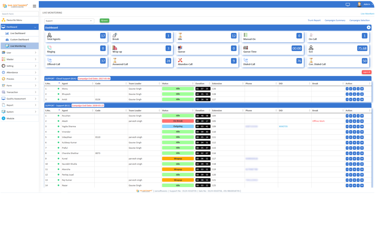 Live Monitoring Dashboard to monitor agent calls.