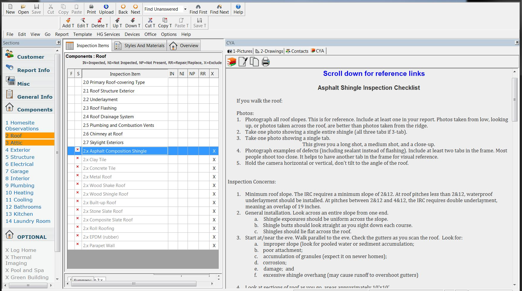 HomeGauge Software - HomeGauge inspection items