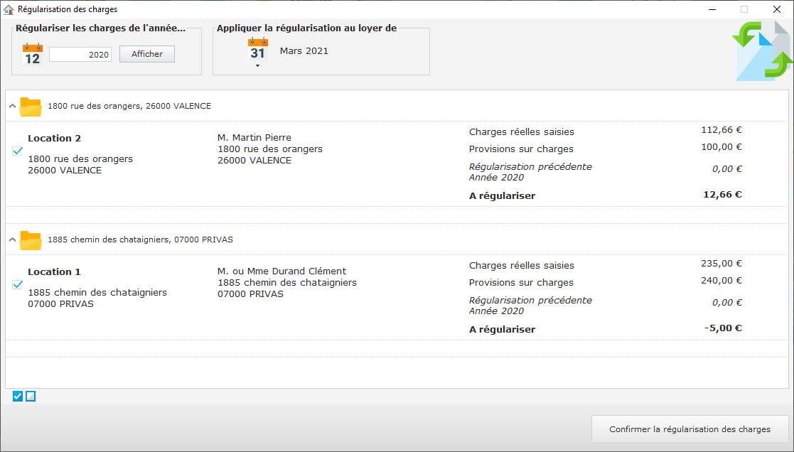 Rental Management v2024 Software - Régularisation des charges locatives