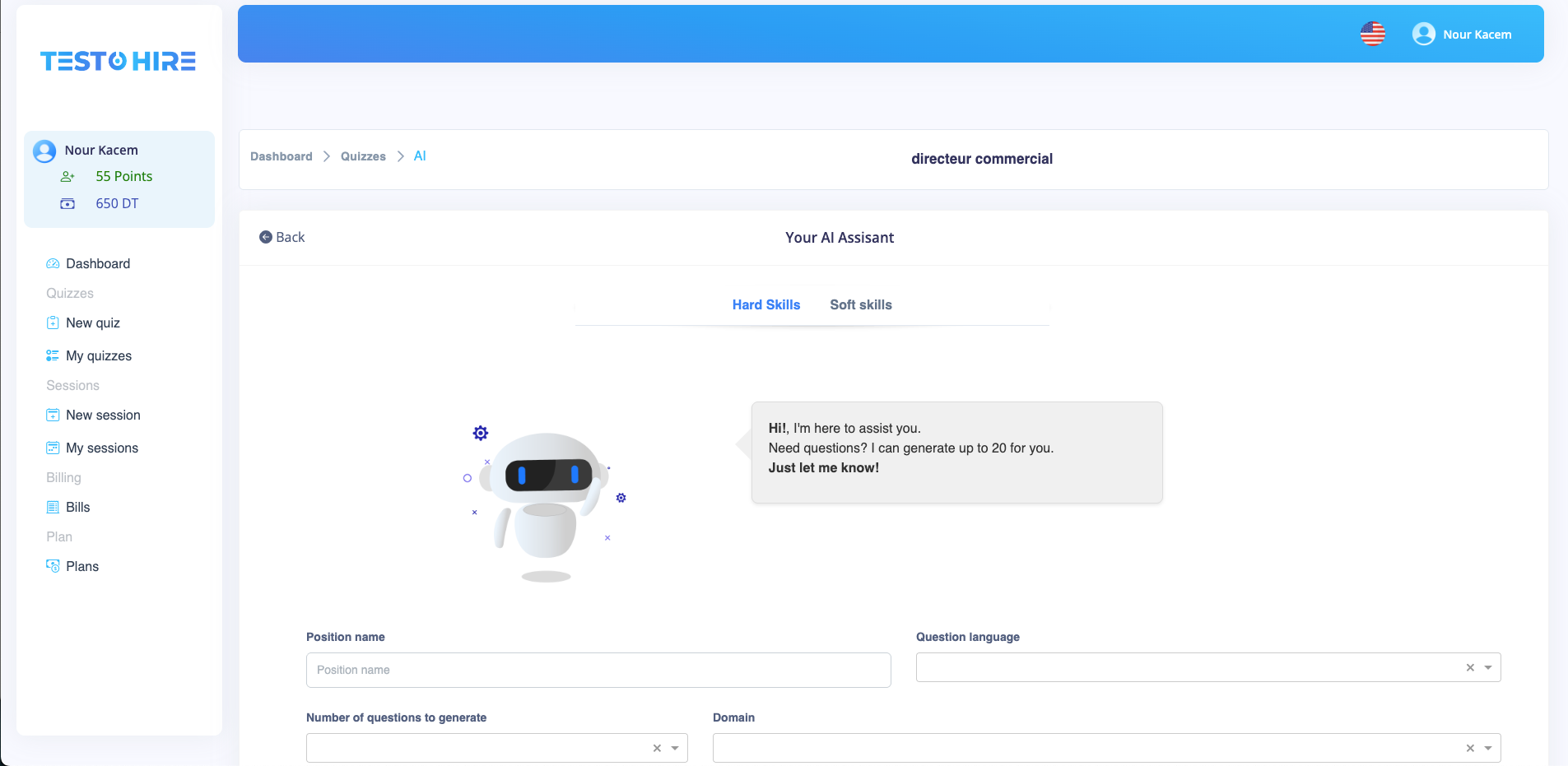 TestoHire Software - TestoHire generate questions with AI