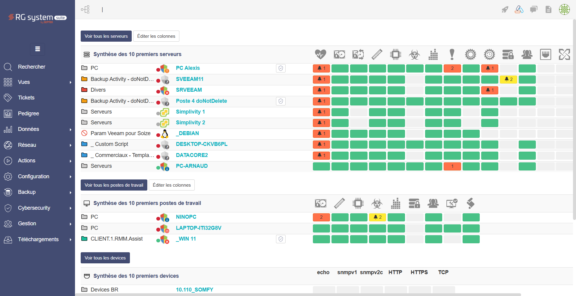 RG System Suite screenshot: RG System Suite - Dashboard Synthèse RMM
