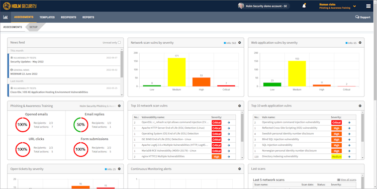 Holm Security VMP screenshot: Security Center - Unified Dashboard