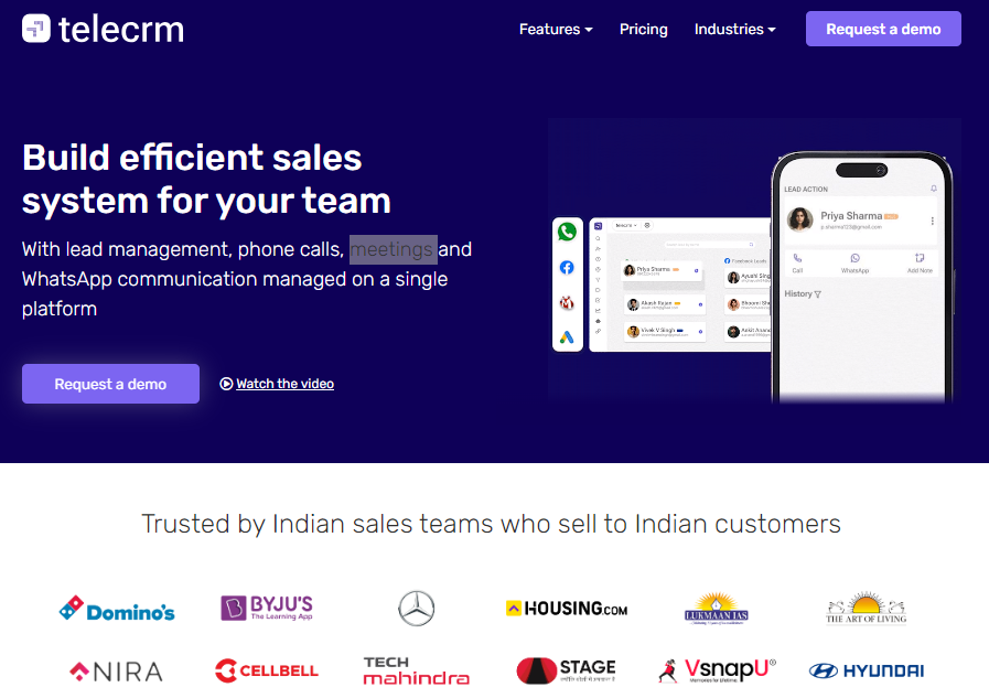 telecrm screenshot: Homepage