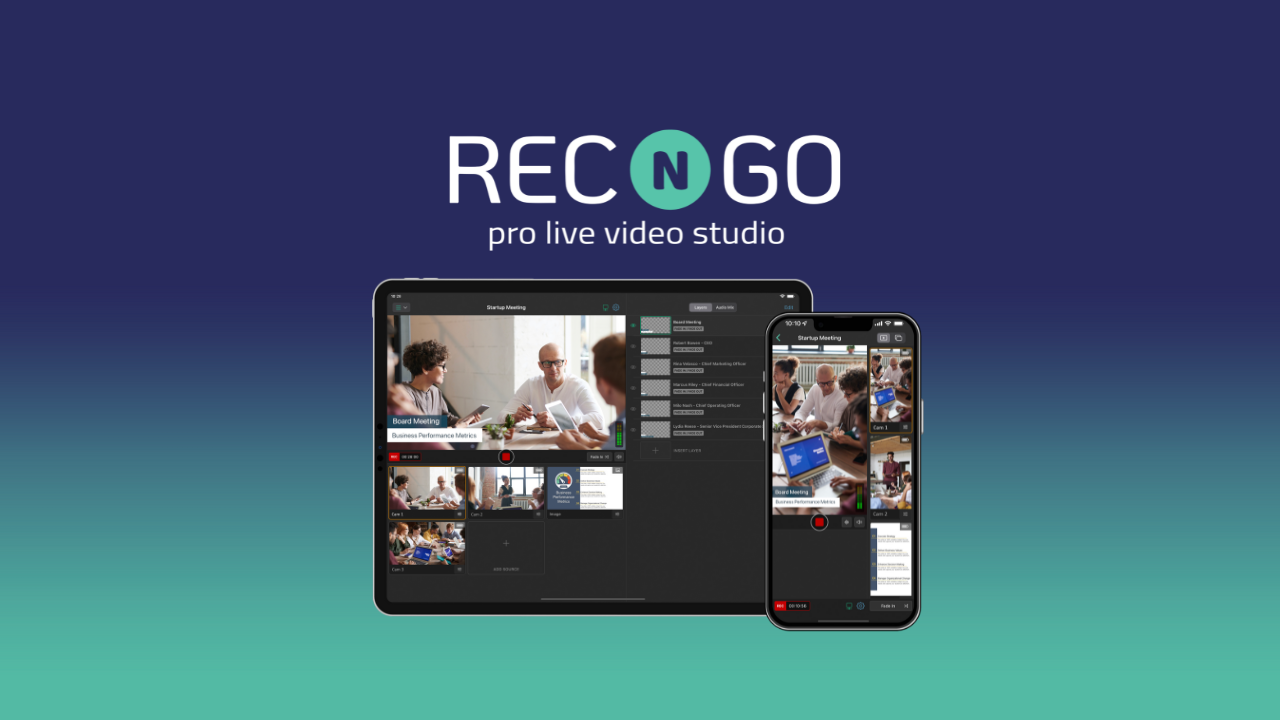 RECnGO Live Video Studio for live streaming and recording with your mobile devices
