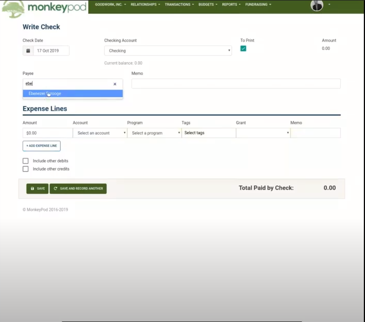 MonkeyPod write checks