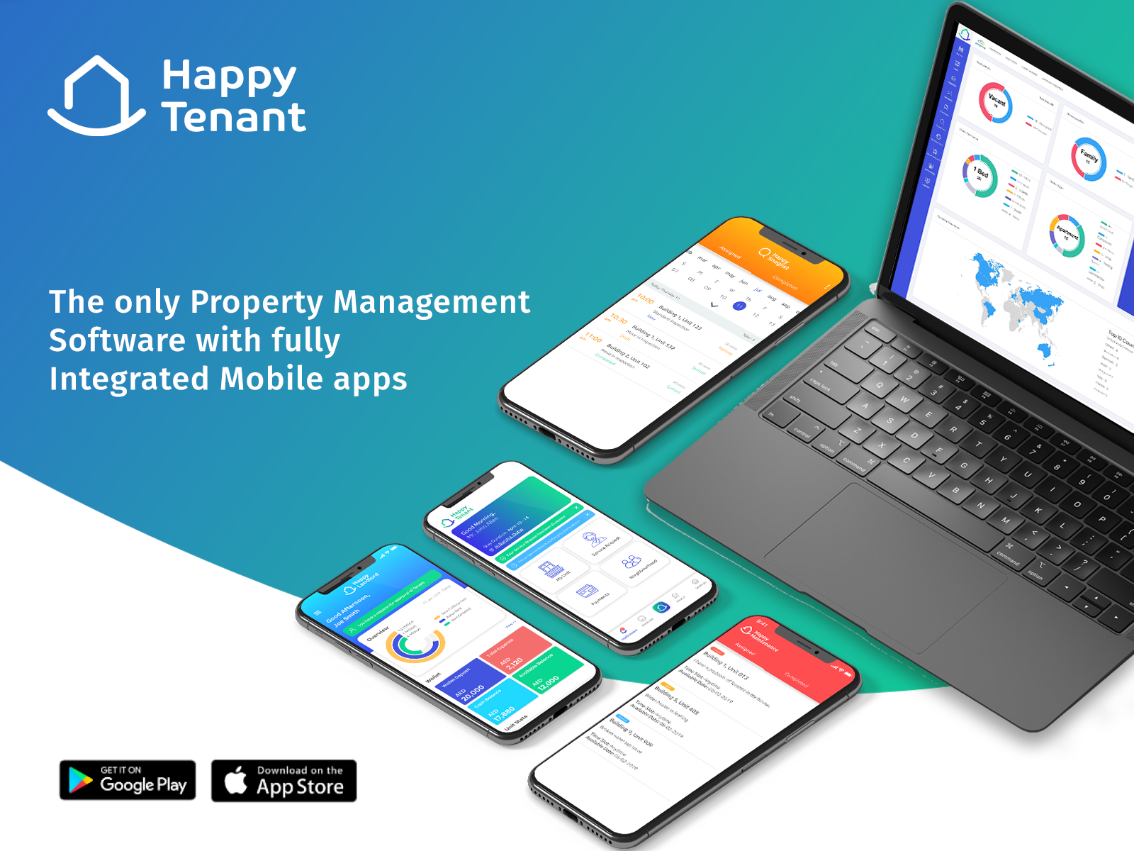 An end-to-end property management eco-system with separate mobile apps for each stakeholder.