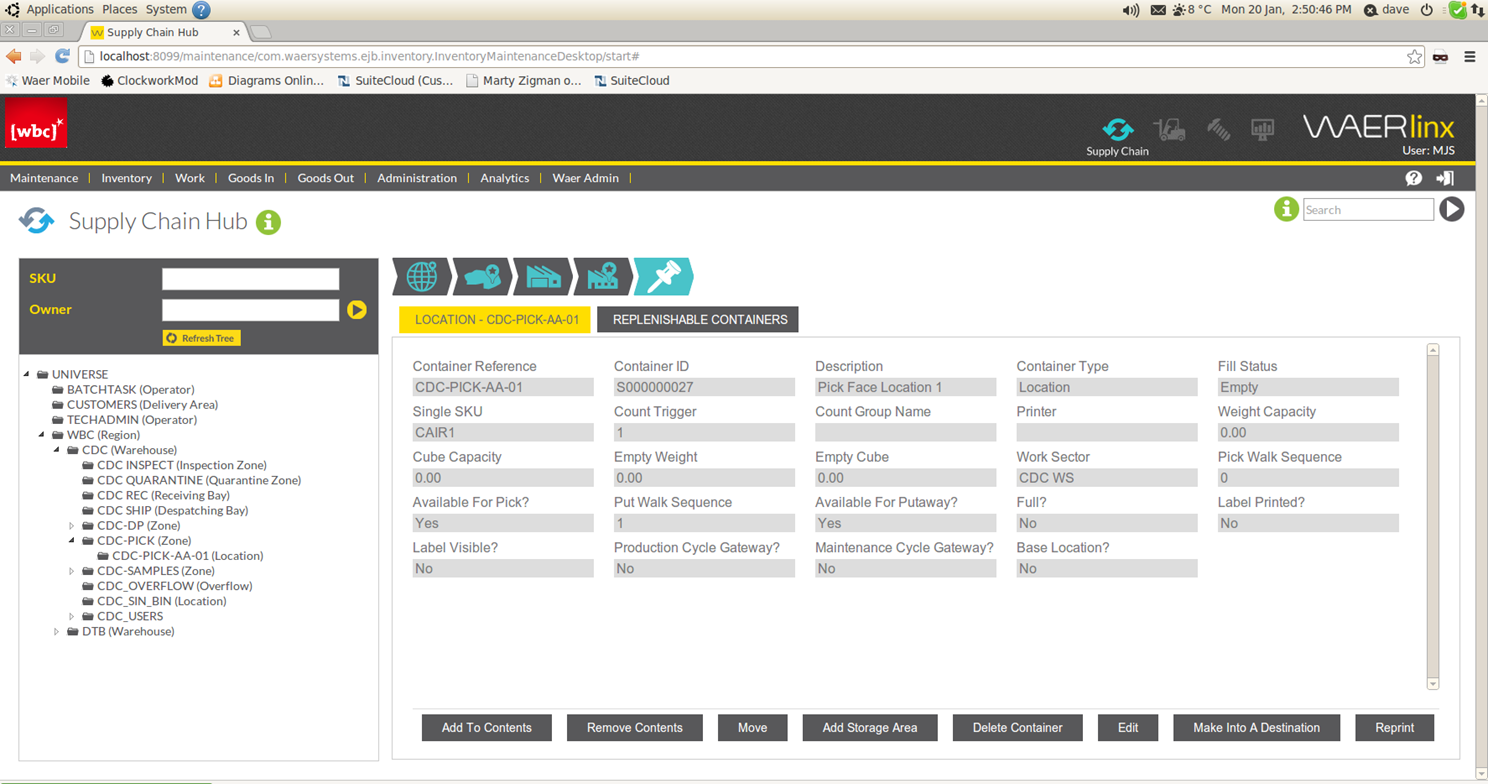 WaerLinx screenshot: The Supply Chain Hub in WAERlinx