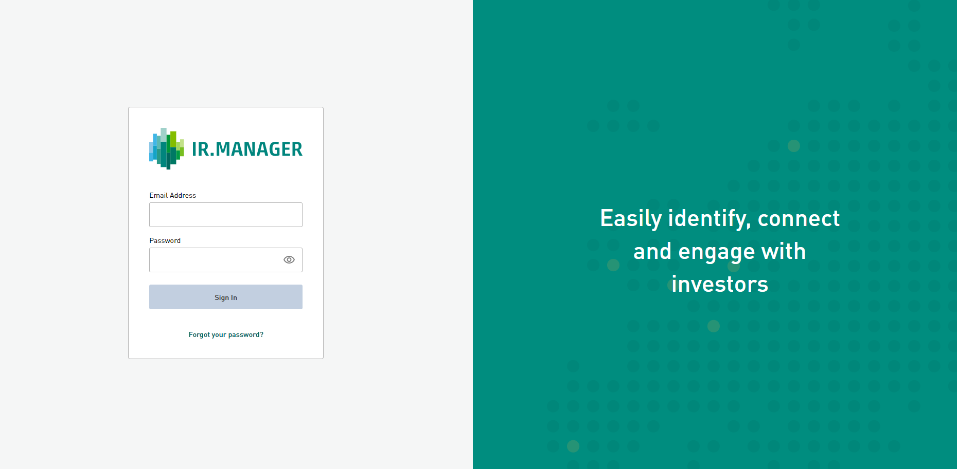 Login page of the software IR.Manager