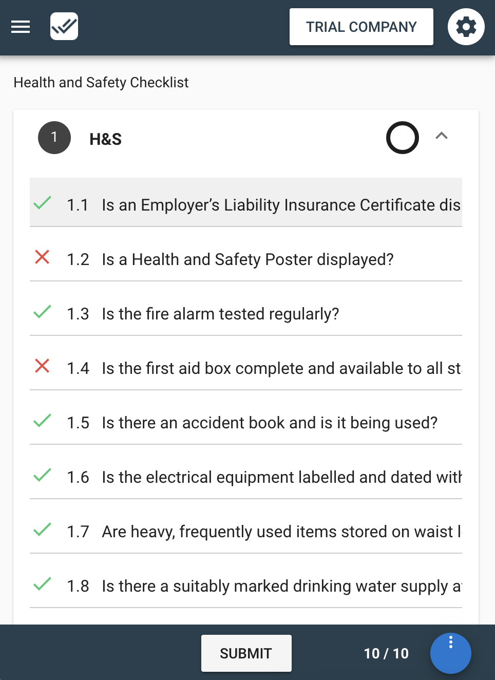 Auditist health and safety checklist