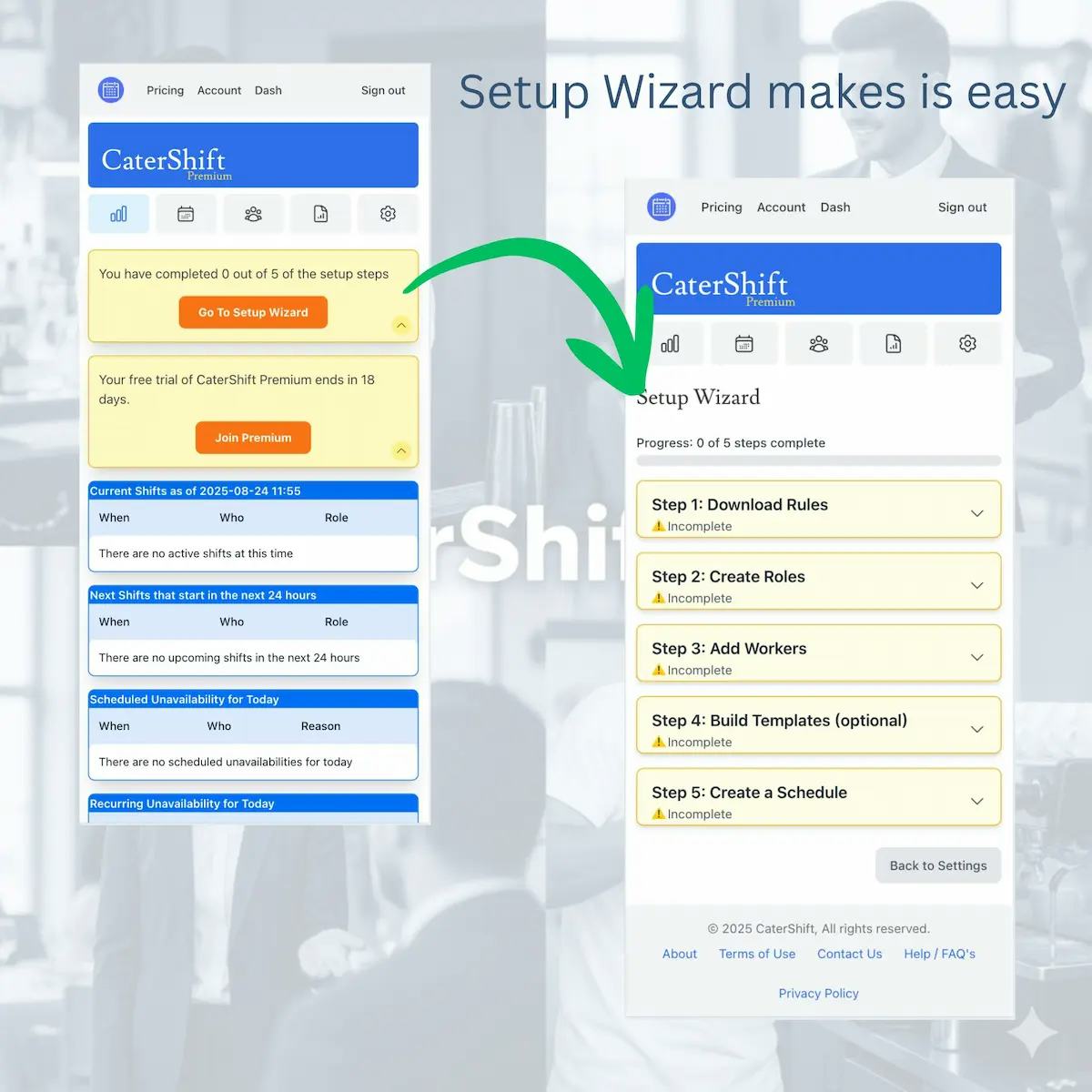 CaterShift Software - CaterShift setup wizard