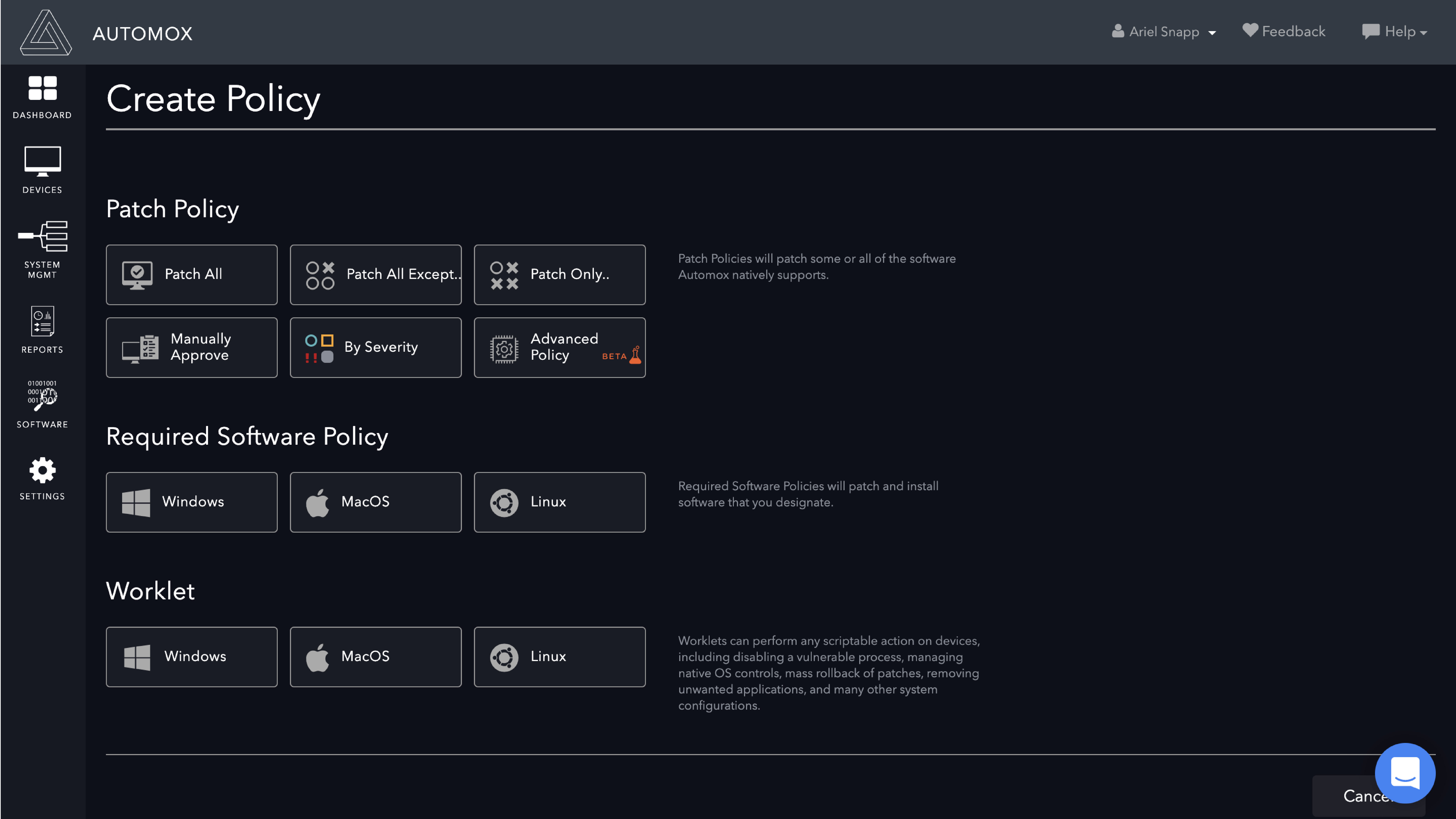 Policy and worklet creation page