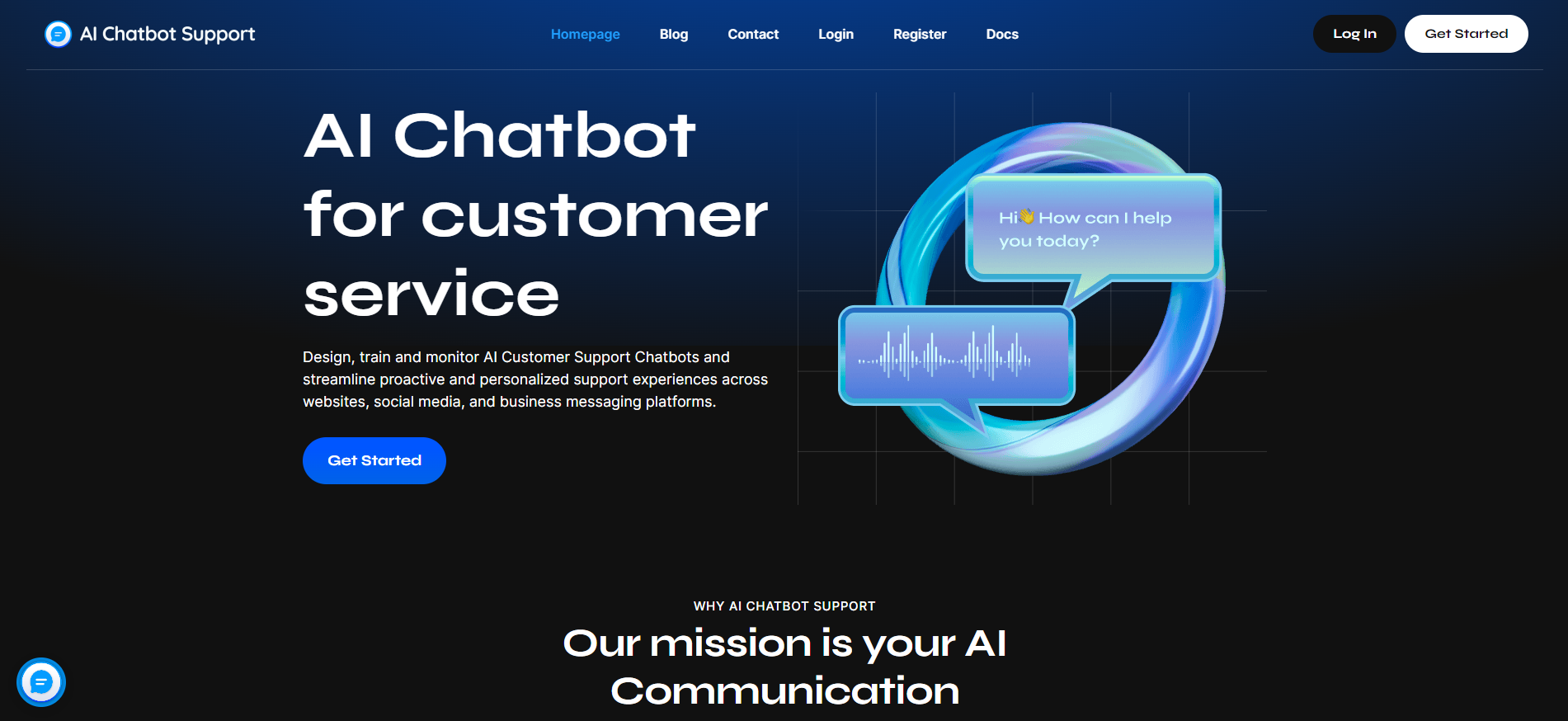 AI Chatbot Support screenshot: AI Chatbot Support | Landing page