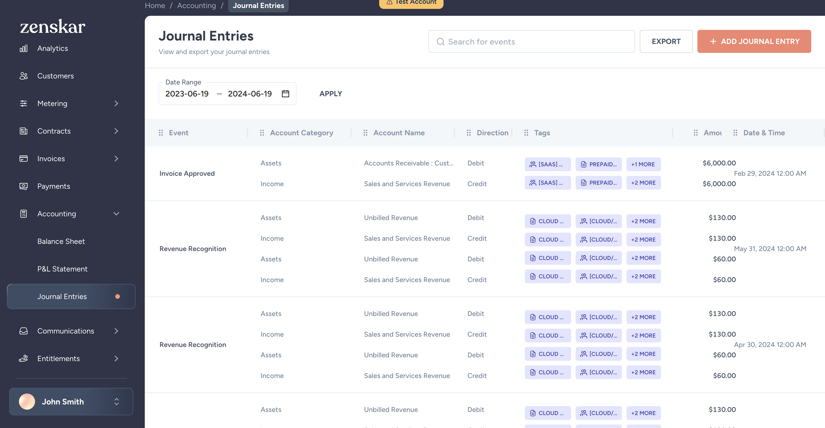 Zenskar Software - Automatically create journal entries in real time based on accrual accounting principles