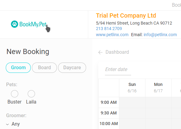PetLinx Software - The BookMy.Pet online portal is branded with all your business contact information including your logo, and enables your customers to keep their pet details up to date and make booking requests.