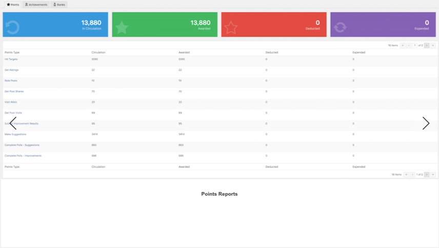 Employers can view their points system with details on award points, deducted points, and the different types of points